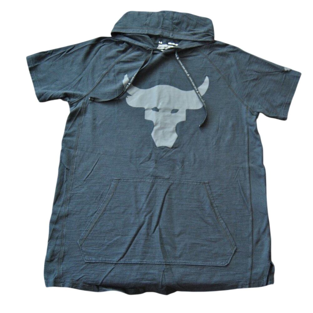 Project Rock's Black/Dark Gray Brahma Bull Short Sleeve Hoodie Medium